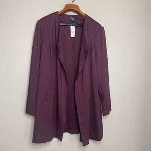 Lane Bryant Womens Size 22/24P Burgundy Open Front Ponte‎ Blazer Pockets